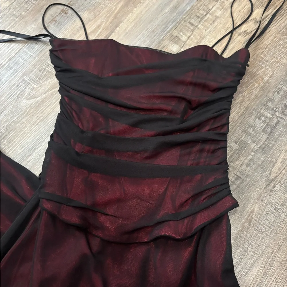 Vintage Cache Red & Black Sheer Overlay Slip Dress XS 90s Minimal Satin Maxi✨❤️ - Picture 7 of 8